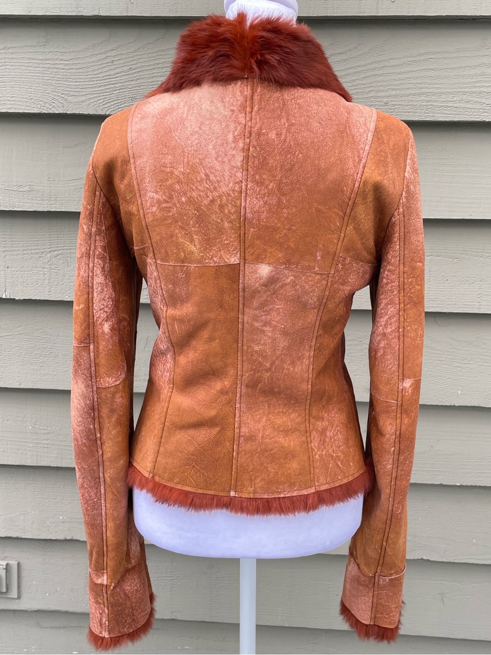 Y2K G-Brand Italy Rust Brown Shearling-Trim Leather Jacket size Small - Picture 3 of 13